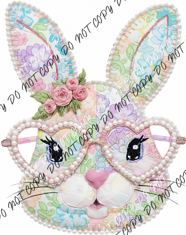 Patchwork Bunny Face with Glasses DTF Transfer RTP DTF Transfers