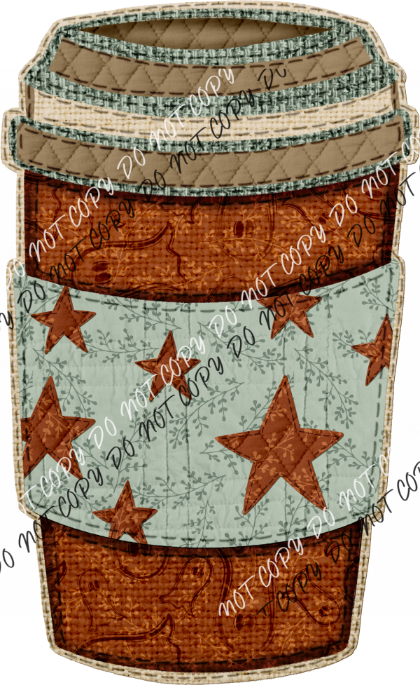 Patchwork Coffee Cup DTF Transfer RTP DTF Transfers