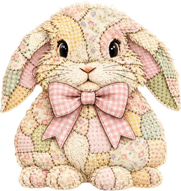 Patchwork Easter Bunny with Bow DTF Transfer RTP DTF Transfers