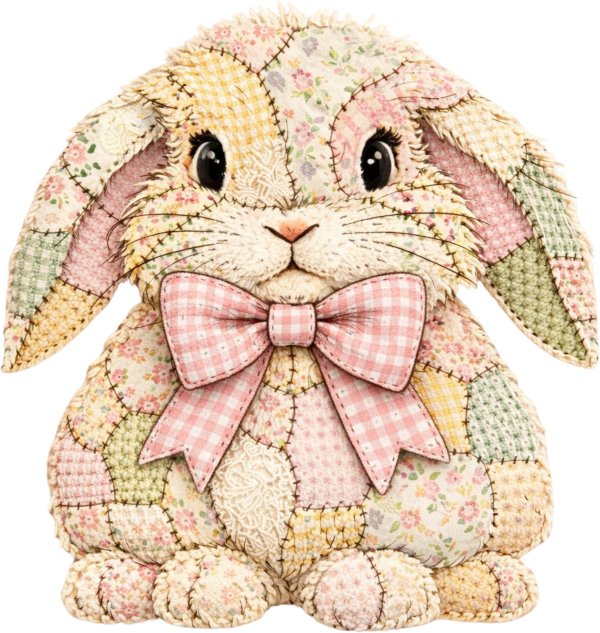 Patchwork Easter Bunny with Bow DTF Transfer RTP DTF Transfers