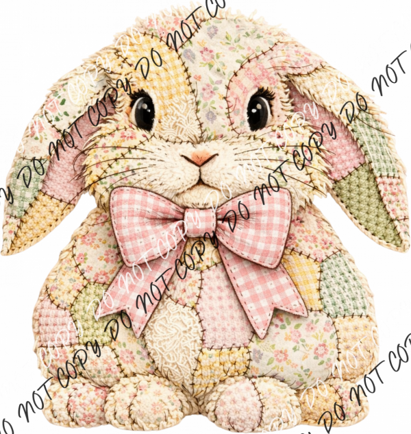 Patchwork Easter Bunny with Bow DTF Transfer RTP DTF Transfers
