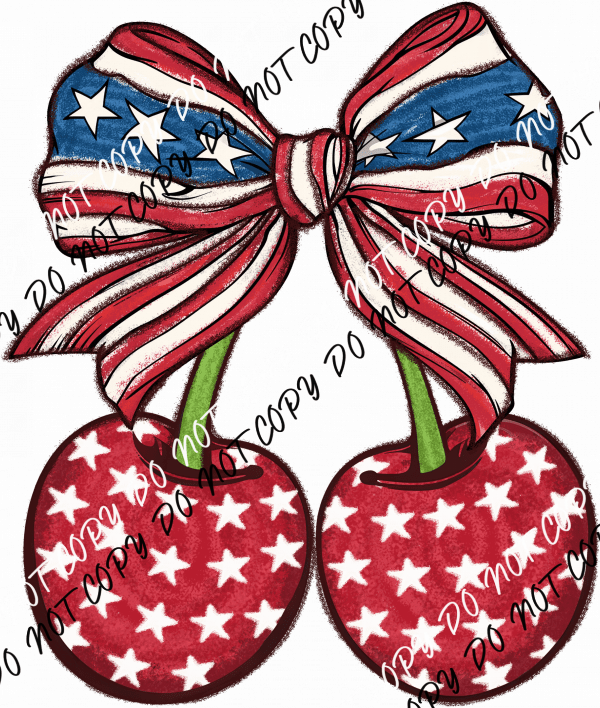 Patriotic Cherry Bow DTF Transfer - We Print U Press DTF Transfers