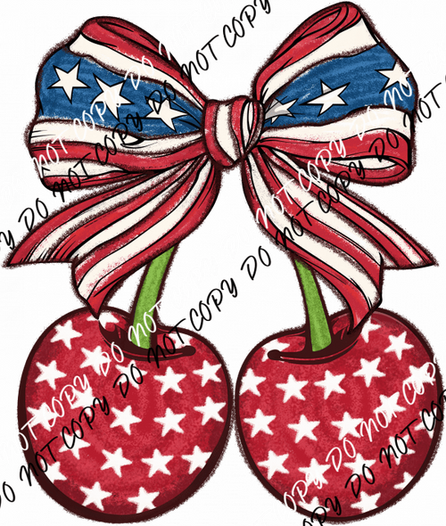 Patriotic Cherry Bow DTF Transfer - We Print U Press DTF Transfers