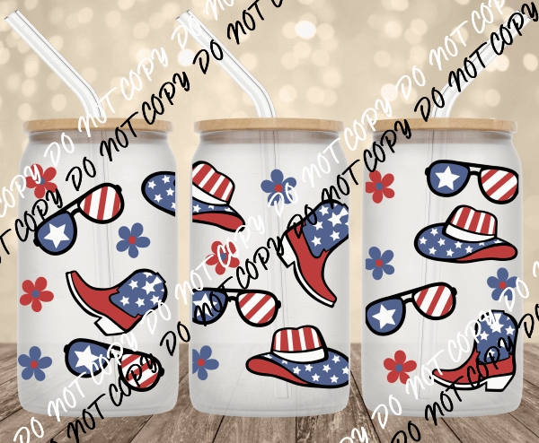 Patriotic Country UV Transfer for 16 oz Glass Can - We Print U Press DTF Transfers