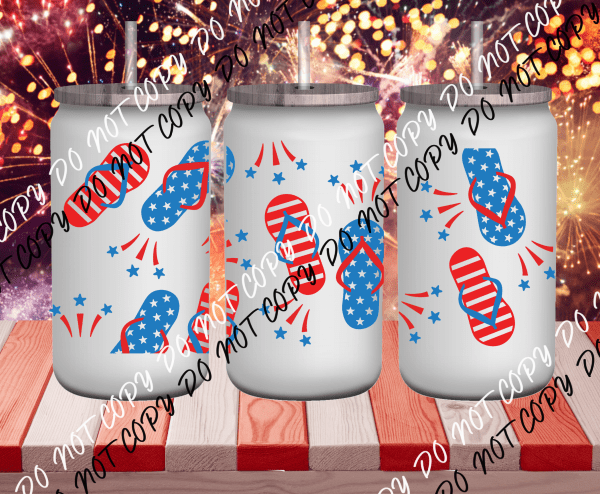 Patriotic Flip Flops UV Transfer for 16 oz Glass Can - We Print U Press DTF Transfers