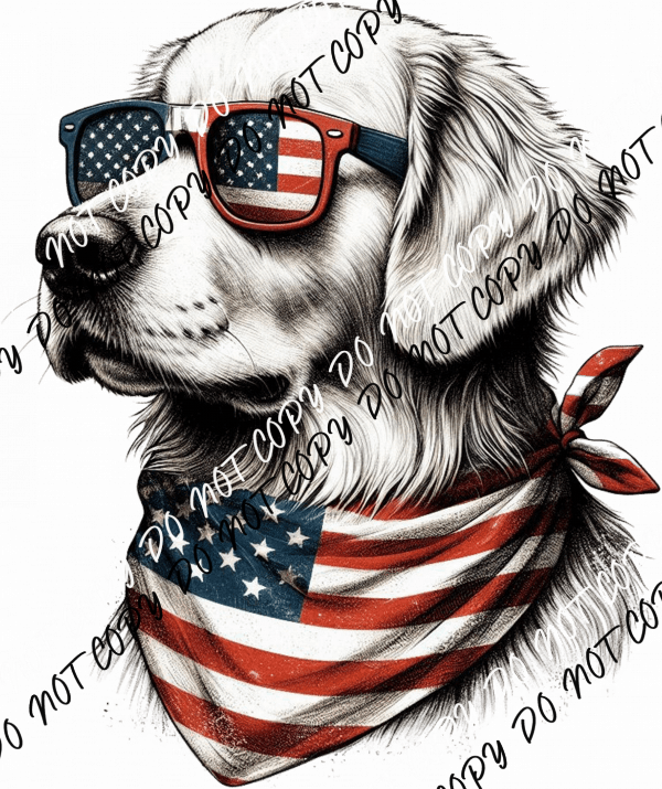 Patriotic Golden Retriever DTF Transfer - We Print U Press DTF Transfers