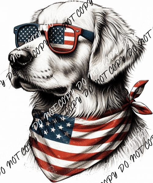 Patriotic Golden Retriever DTF Transfer - We Print U Press DTF Transfers