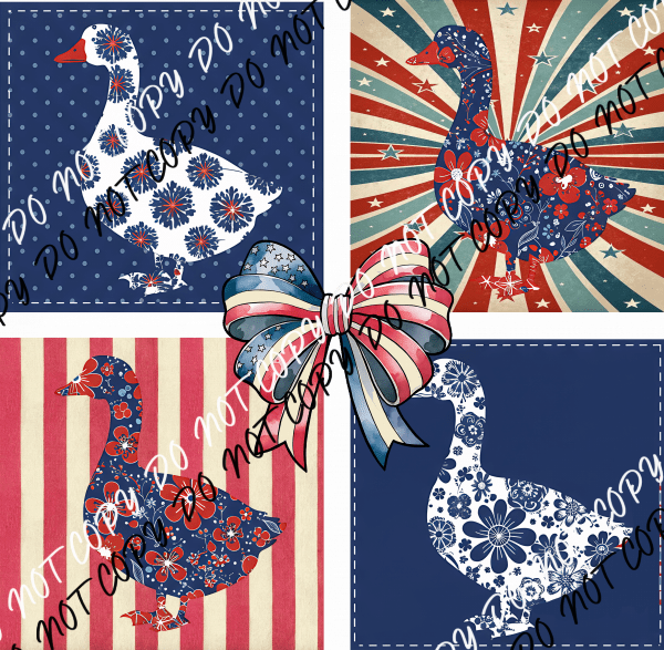 PATRIOTIC GOOSE FOUR SQUARES COQUETTE BOW DTF TRANSFER - We Print U Press DTF Transfers