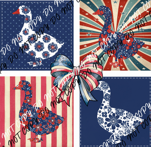PATRIOTIC GOOSE FOUR SQUARES COQUETTE BOW DTF TRANSFER - We Print U Press DTF Transfers