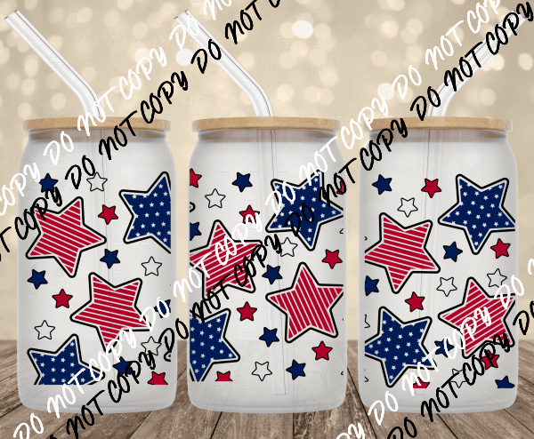 Patriotic Stars UV Transfer for 16 oz Glass Can - We Print U Press DTF Transfers