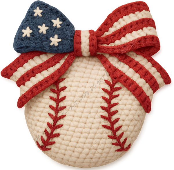 Patriotic Yarn Baseball Bow DTF Transfer RTP DTF Transfers
