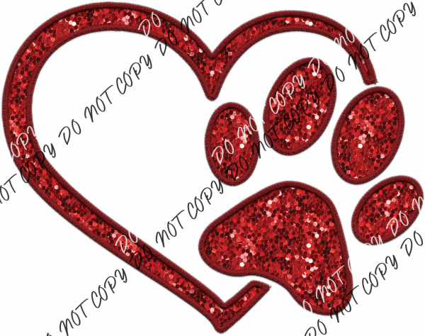 Paw Heart Red Faux Sequin Dtf Transfer Transfers