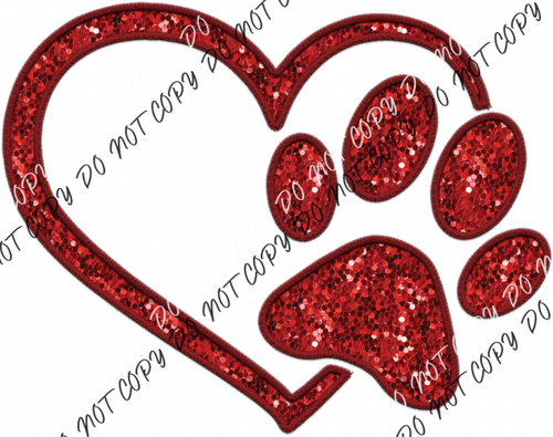 Paw Heart Red Faux Sequin Dtf Transfer Transfers