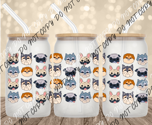 Paws and Smiles Dog Faces Glass Can Cup Wrap UV Transfer UV Transfer
