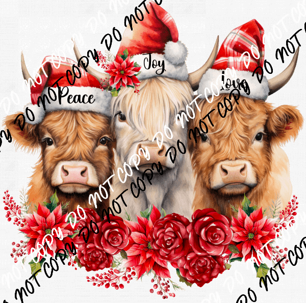 Peace Joy Love Highland Cows DTF Transfer - We Print U Press DTF Transfers