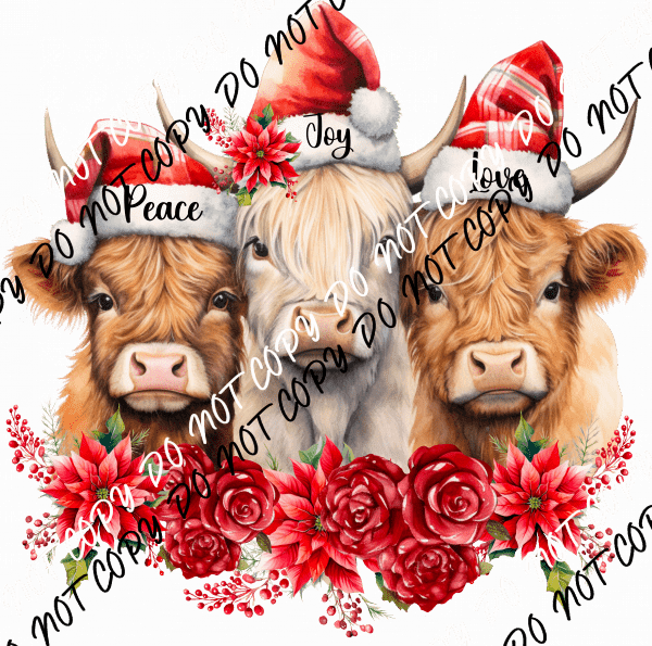 Peace Joy Love Highland Cows DTF Transfer - We Print U Press DTF Transfers