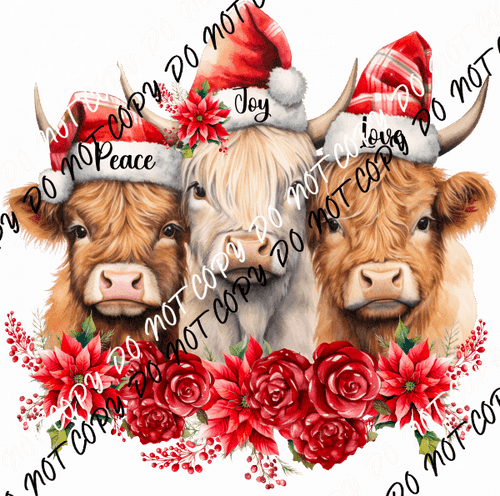 Peace Joy Love Highland Cows DTF Transfer - We Print U Press DTF Transfers