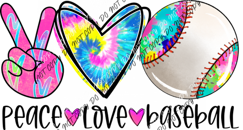 Peace Love Baseball Tie Dye Dtf Transfer