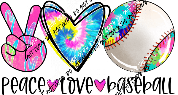 Peace Love Baseball Tie Dye DTF Transfer - We Print U Press DTF Transfers