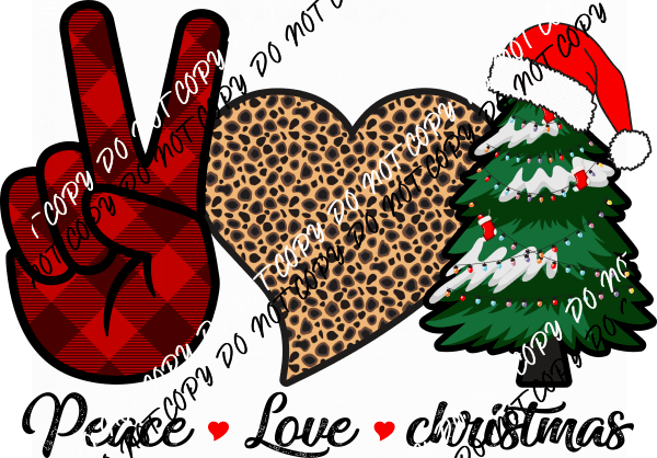 Peace Love Christmas Leopard Heart DTF Transfer - We Print U Press DTF Transfers