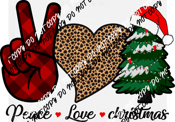 Peace Love Christmas Leopard Heart DTF Transfer - We Print U Press DTF Transfers