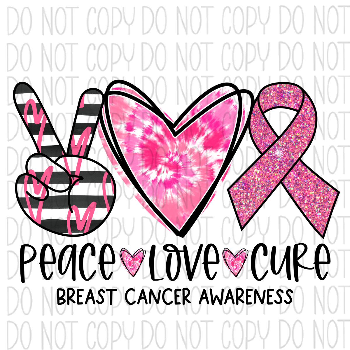 Peace Love Cure Breast Cancer Tie Dye Dtf Transfer