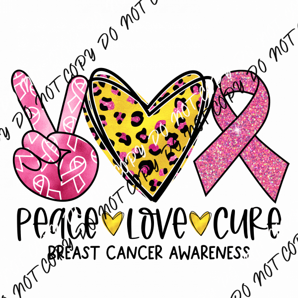 Peace Love Cure Breast Cancer YELLOW Leopard DTF Transfer - We Print U Press DTF Transfers