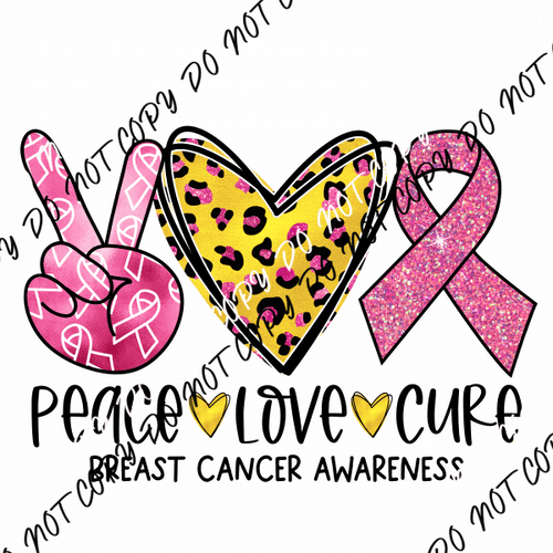 Peace Love Cure Breast Cancer YELLOW Leopard DTF Transfer - We Print U Press DTF Transfers