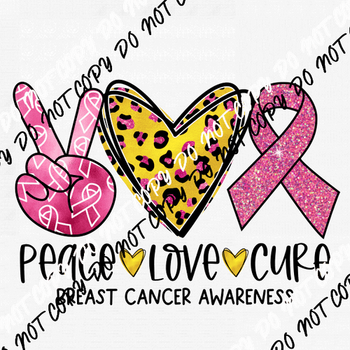 Peace Love Cure Breast Cancer YELLOW Leopard DTF Transfer - We Print U Press DTF Transfers