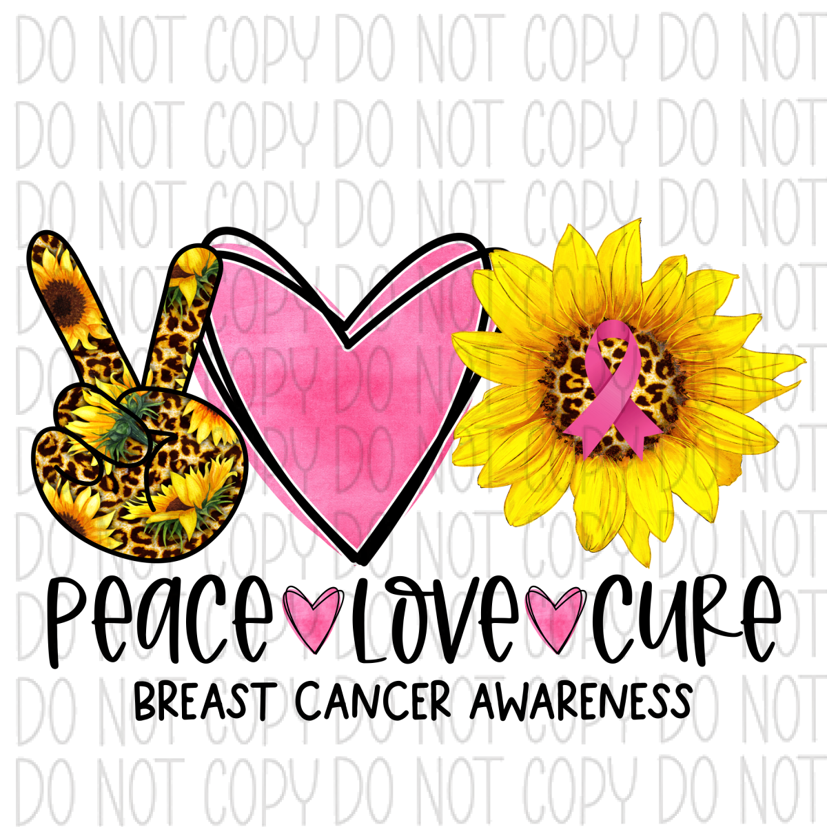 Peace Love Cure Sunflower Breast Cancer Awareness Dtf Transfer