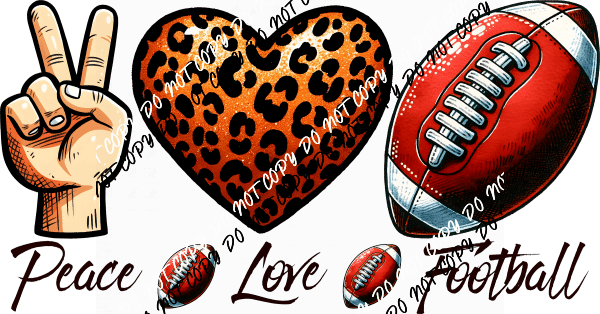 Peace Love Football Leopard Heart DTF Transfer - We Print U Press DTF Transfers