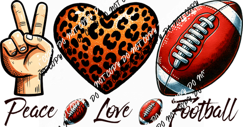 Peace Love Football Leopard Heart DTF Transfer - We Print U Press DTF Transfers