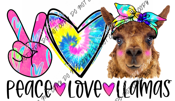 Peace Love Llama Dtf Transfer