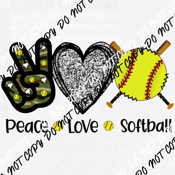 Peace Love Softball DTF Transfer - We Print U Press DTF Transfers