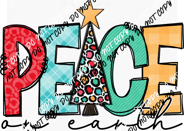 Peace on Earth Letters and Tree DTF Transfer - We Print U Press DTF Transfers