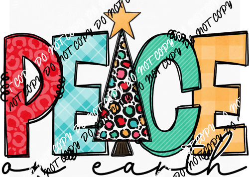 Peace on Earth Letters and Tree DTF Transfer - We Print U Press DTF Transfers