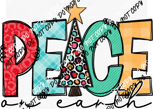Peace on Earth Letters and Tree DTF Transfer - We Print U Press DTF Transfers