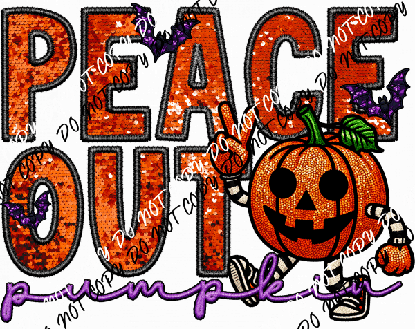 Peace Out Pumpkin Faux Sequin and Embroidery DTF Transfer - We Print U Press DTF Transfers