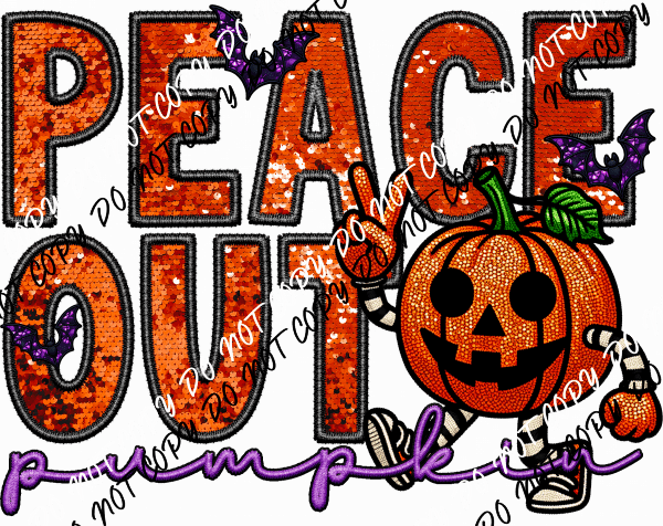 Peace Out Pumpkin Faux Sequin and Embroidery DTF Transfer - We Print U Press DTF Transfers