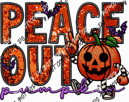 Peace Out Pumpkin Faux Sequin and Embroidery DTF Transfer - We Print U Press DTF Transfers