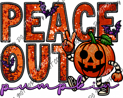 Peace Out Pumpkin Faux Sequin And Embroidery Dtf Transfer Rtp Transfers