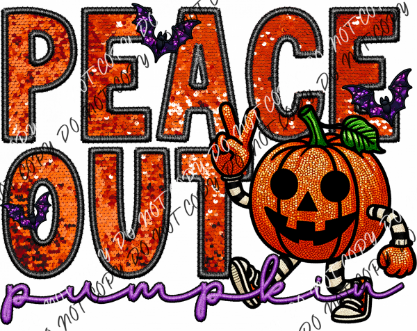 Peace Out Pumpkin Faux Sequin And Embroidery Dtf Transfer Rtp Transfers