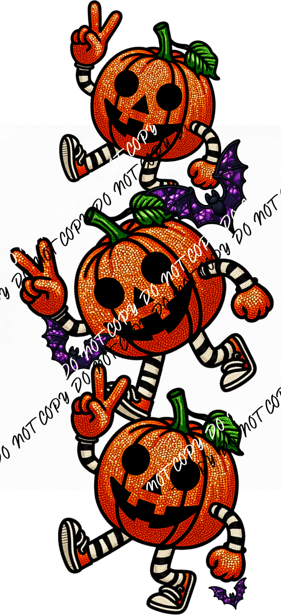 Peace Out Pumpkin Stack Faux Glitter Embroidery DTF Transfer - We Print U Press DTF Transfers