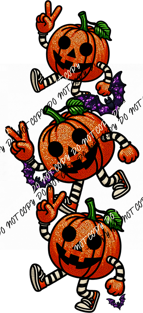 Peace Out Pumpkin Stack Faux Glitter Embroidery DTF Transfer - We Print U Press DTF Transfers