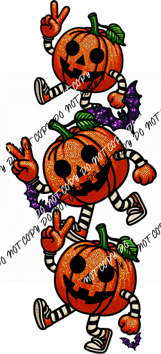 Peace Out Pumpkin Stack Faux Glitter Embroidery DTF Transfer - We Print U Press DTF Transfers