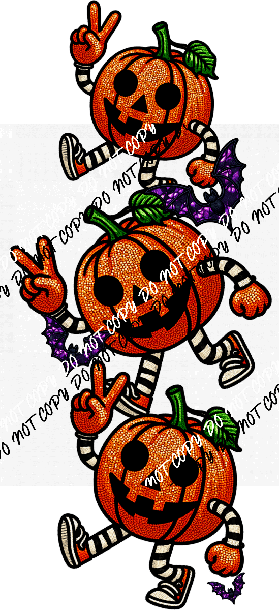 Peace Out Pumpkin Stack Faux Glitter Embroidery DTF Transfer - We Print U Press DTF Transfers