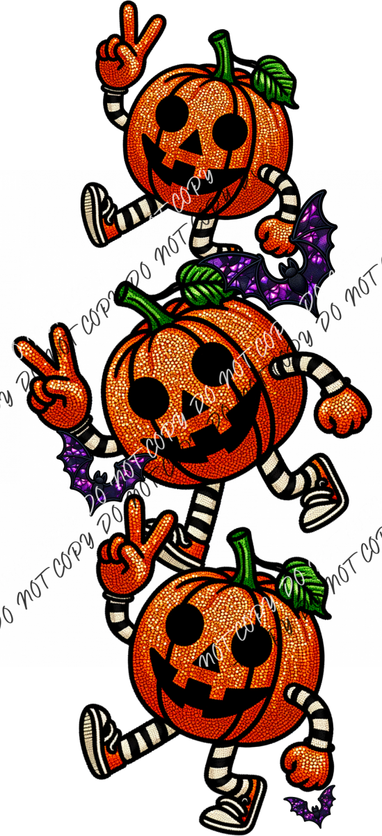 Peace Out Pumpkin Stack Faux Glitter Embroidery Dtf Transfer Rtp Transfers