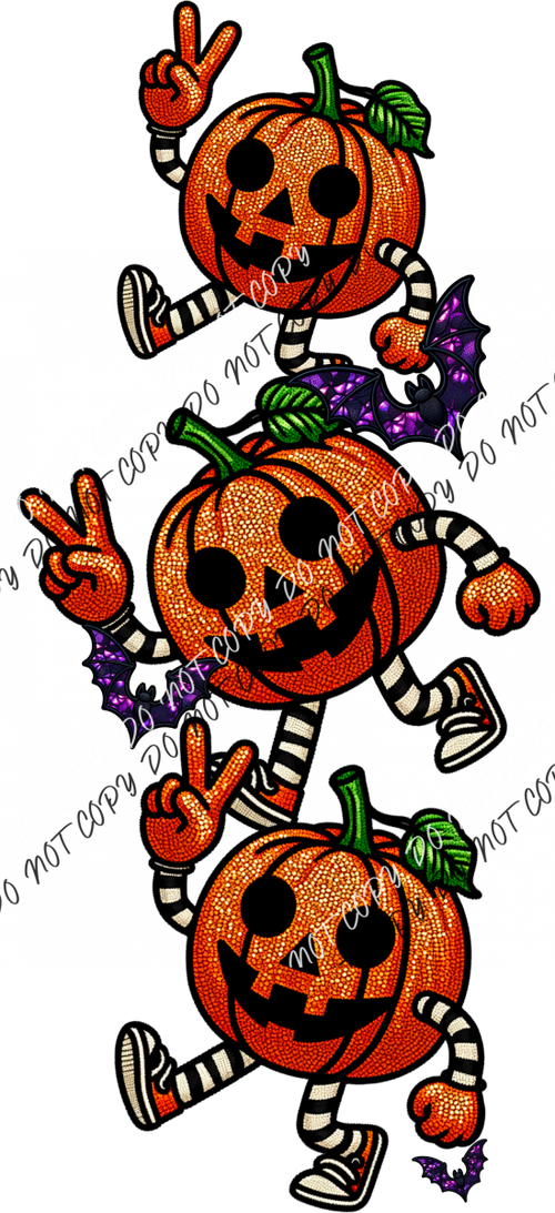 Peace Out Pumpkin Stack Faux Glitter Embroidery Dtf Transfer Rtp Transfers