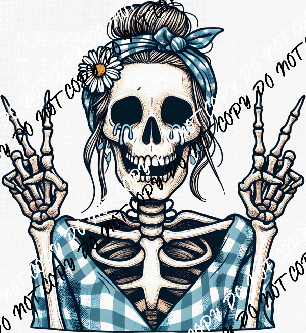 Peace Sign Skeleton Girl DTF Transfer - We Print U Press DTF Transfers