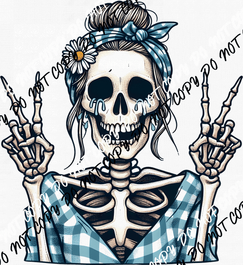 Peace Sign Skeleton Girl DTF Transfer - We Print U Press DTF Transfers